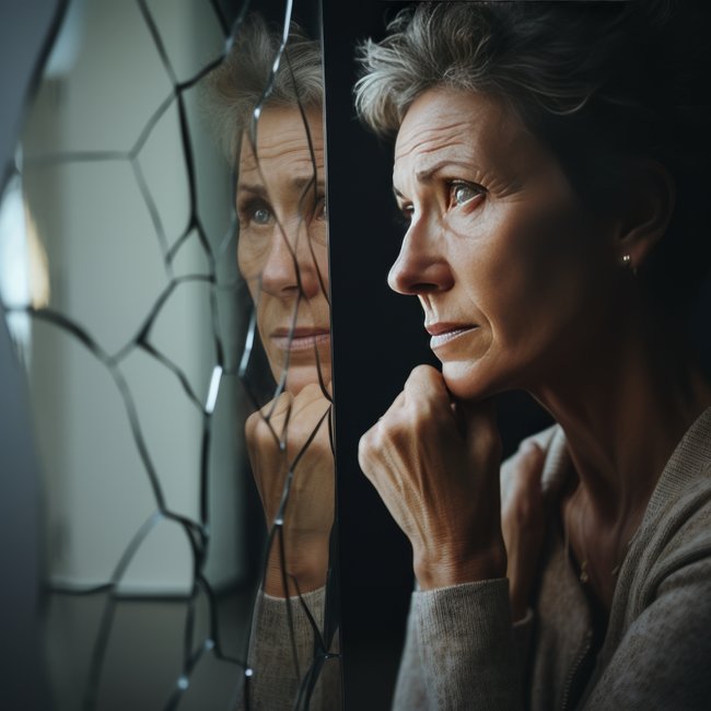 Photo showing a woman reflecting her past related to Hindsight is 20/20
