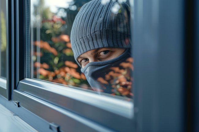 Burglar looking in a window to check home Security in Pam Rumley's World 