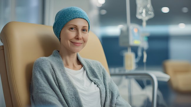 Photo of a woman taking chemotherapy relating to alternative says to treat cancer