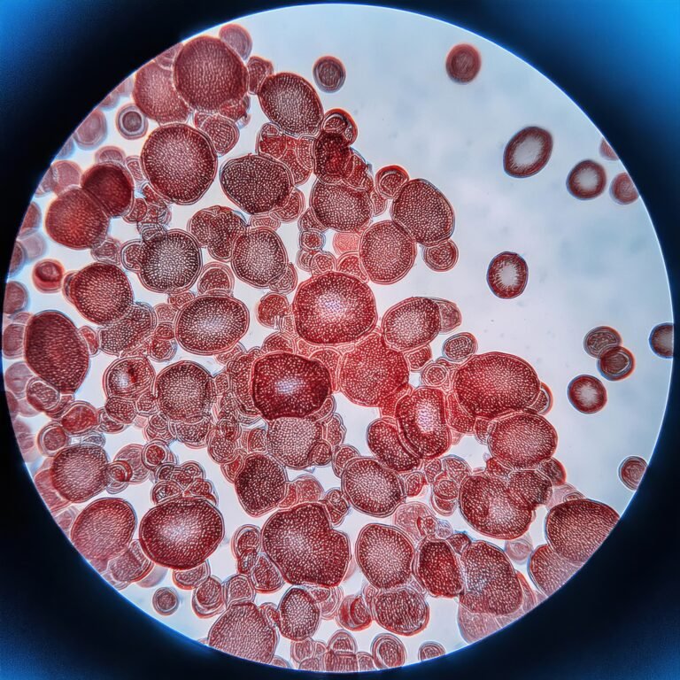 Red blood cells under a microscope