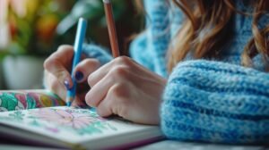 Woman coloring in a Coloring Book for Adults