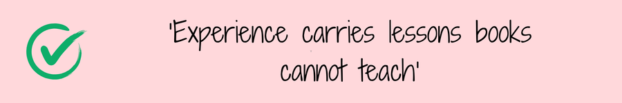 Photo showing a quote 'Experience carries lessons books cannot reach' related to faith & Family