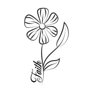Scripture coloring page of a flower with the word 'faith'.