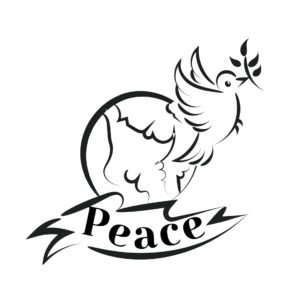 Scripture Coloring image of a dove, the earth and the banner says "Peace".