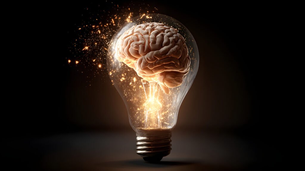Light and Brain Health. Light Bulb showing a brain inside