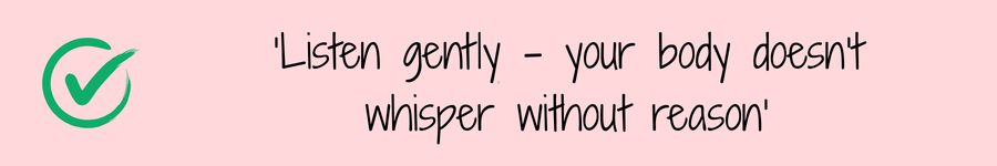 Photo showing a quote 'Listen gently - your body doesn't whisper without reason related to natural health