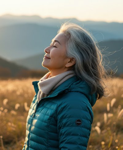Photo of a Mature woman deep breathing relating to simple daily habits