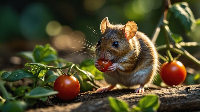 Mouse eating a tomato in Pam Rumley's World
