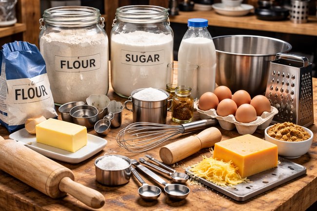 Picture showing basic kitchen essentialson a counter related to making do with what you have available