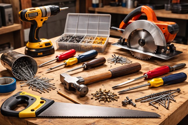 Picture showing basic carpentry tools on a workbench related to making do with what you have available