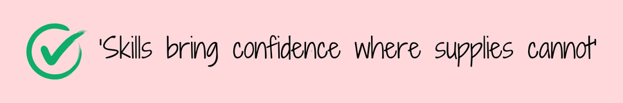 Photo showing quote 'Skills bring confidence where supplies cannot' related to self-sufficient living