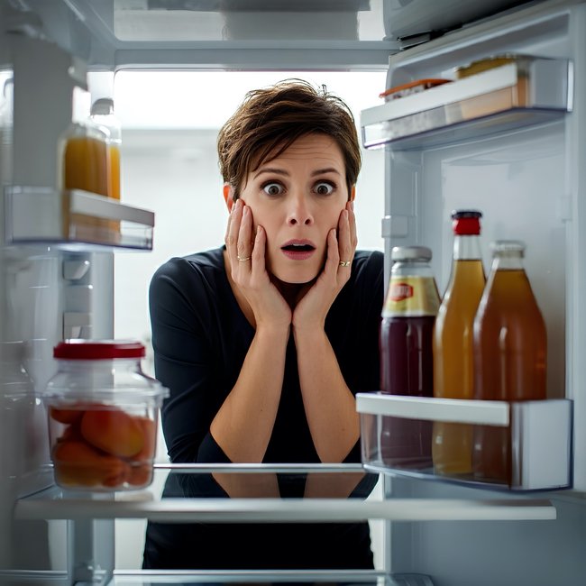 Woman looking in a refrigerator wondering what she can cook in Pam Rumley's World