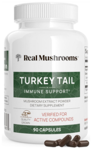 Bottle of Turkey Tail Mushroom Supplement capsules in Pam Rumley's World