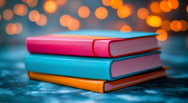 Photo showing a stack of multi-colored books related to books and journals