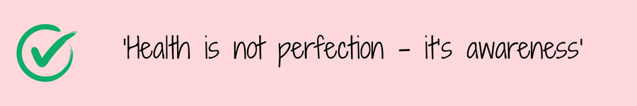 Photo showing a quote 'Health is not perfection - it's awareness' relating to medicinal mushrooms.