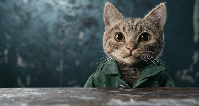 Photo showing a cat wearing a coat related to a winter power outage.