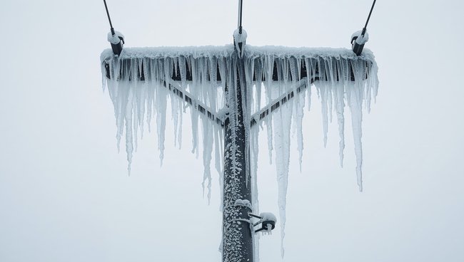 Photo showing ice on power lines related to winter power outage