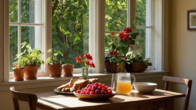 Photo showing a table with berries and tea related to a simple self sufficient lifestyle