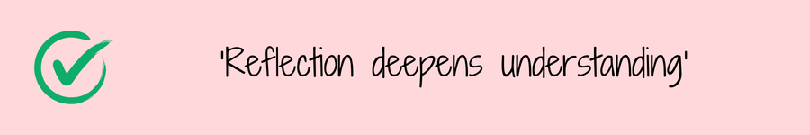 Photo showing a quote 'reflection deepens understanding' related to everyday living.