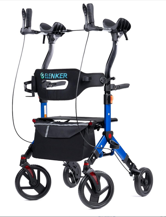Photo shows a tall Rollator related to walking aids.