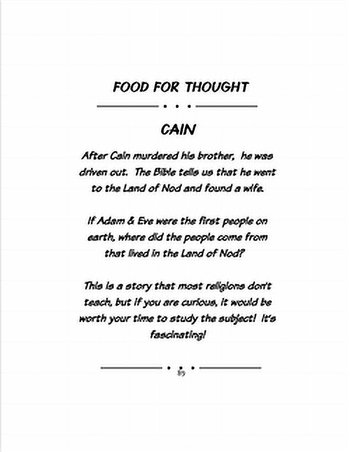 Bible activity book for adults food for thought page about Cain and the land of Nod with reflective question