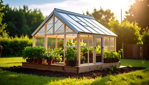 Small greenhouse garden on usable land supporting a simple living lifestyle